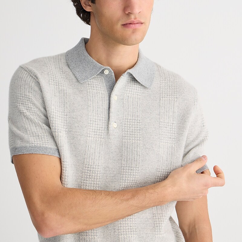 J.Crew Short-sleeve cashmere sweater-polo Hthr Grey Vanilla Glen Online | 09AQBPHFD