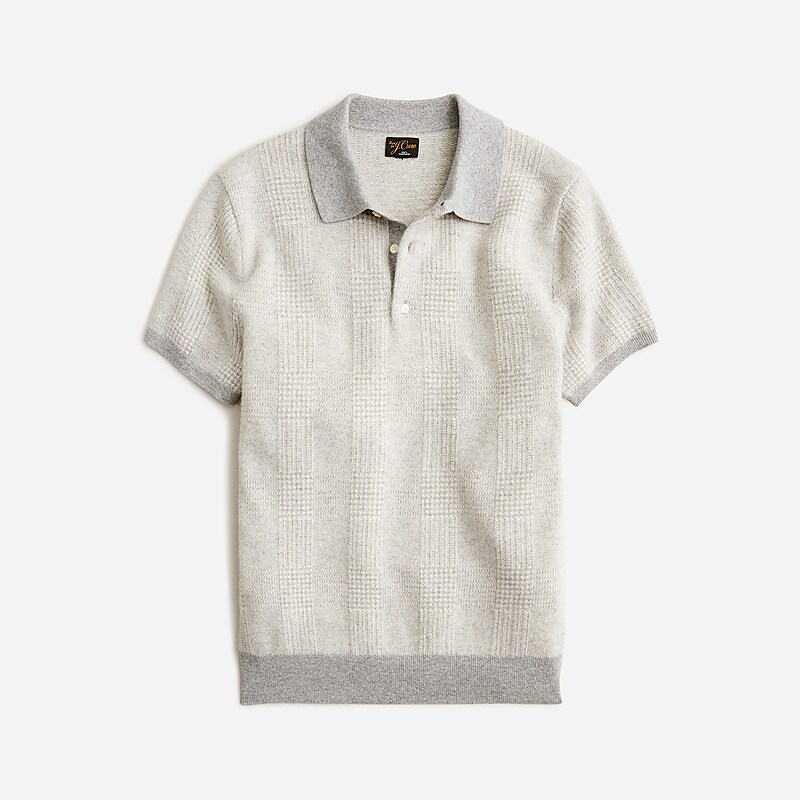 J.Crew Short-sleeve cashmere sweater-polo Hthr Grey Vanilla Glen Online | 09AQBPHFD