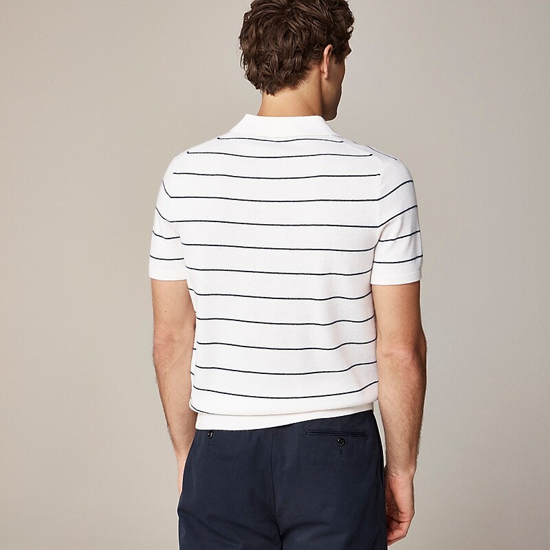 J.Crew Short-sleeve cashmere sweater-polo Ivory Navy Stripe Factory Outlet | 57LYSEWTM