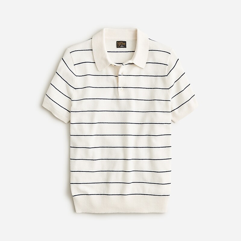 J.Crew Short-sleeve cashmere sweater-polo Ivory Navy Stripe Factory Outlet | 57LYSEWTM