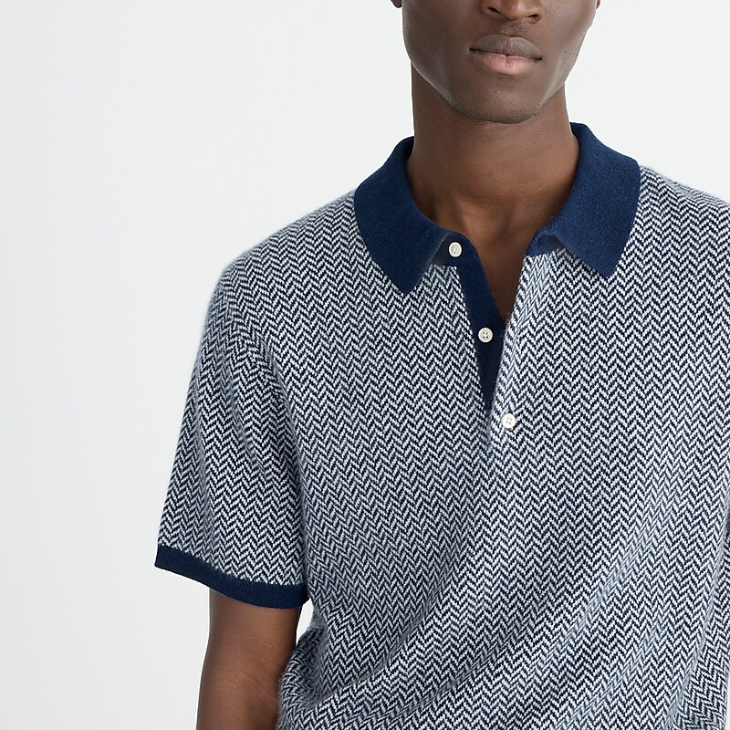 J.Crew Short-sleeve cashmere sweater-polo Navy Hthr Vanilla Herr Clearance | 32VEXWITN