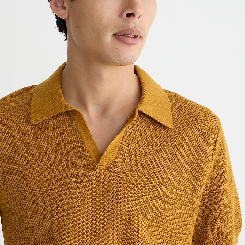 J.Crew Short-sleeve cotton mesh-stitch johnny-collar sweater-polo Baked Earth USA | 15VOCJFMZ