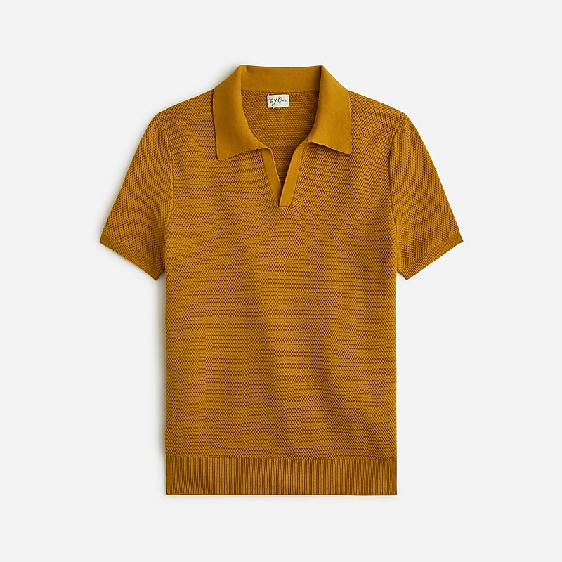 J.Crew Short-sleeve cotton mesh-stitch johnny-collar sweater-polo Baked Earth USA | 15VOCJFMZ