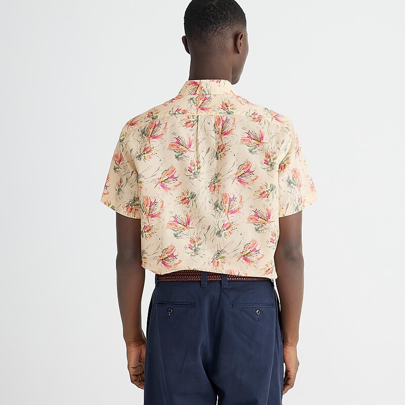 J.Crew Short-sleeve cotton-linen blend shirt in print Dune Flower Natural Mul Factory Outlet | 54EBVNDMT