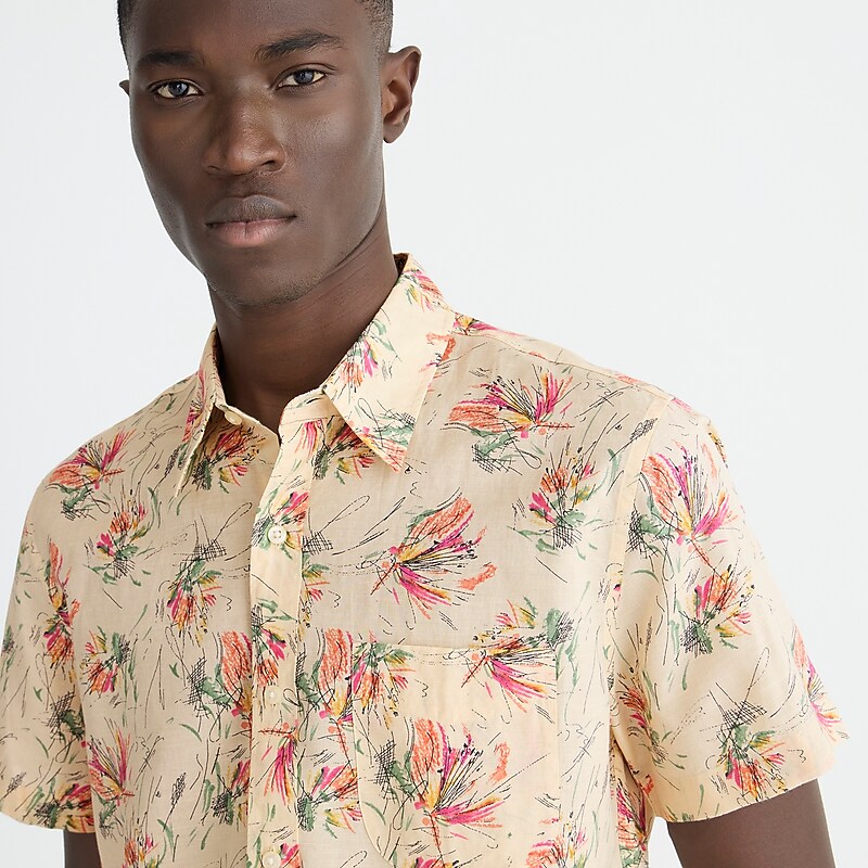 J.Crew Short-sleeve cotton-linen blend shirt in print Dune Flower Natural Mul Factory Outlet | 54EBVNDMT