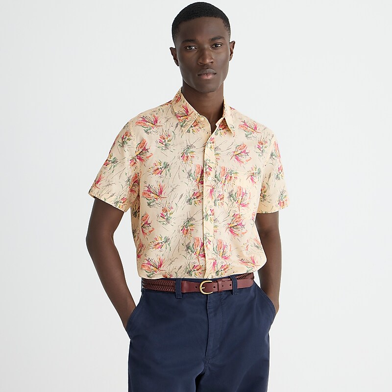 J.Crew Short-sleeve cotton-linen blend shirt in print Dune Flower Natural Mul Factory Outlet | 54EBVNDMT