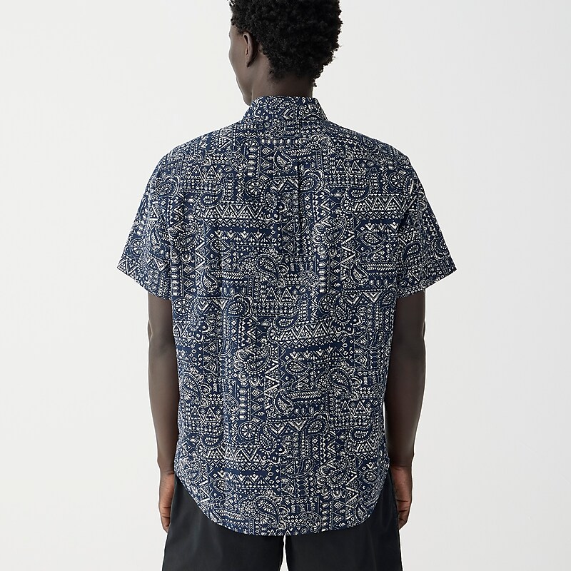 J.Crew Short-sleeve cotton-linen blend shirt in print Ocean Batik Indigo Natu Online | 89UVHIAWK