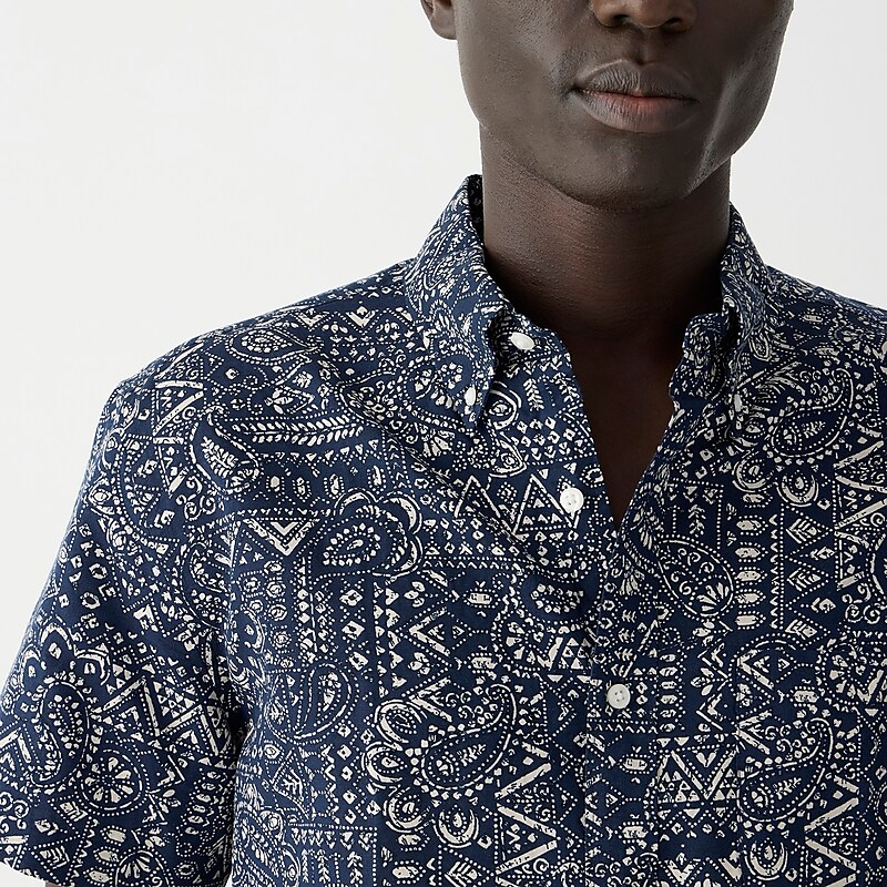 J.Crew Short-sleeve cotton-linen blend shirt in print Ocean Batik Indigo Natu Online | 89UVHIAWK