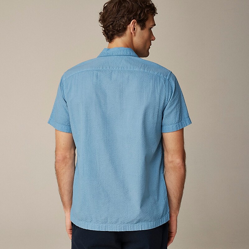 J.Crew Short-sleeve garment-dyed seersucker camp-collar shirt Icy Pool Clearance | 46TICYSPV