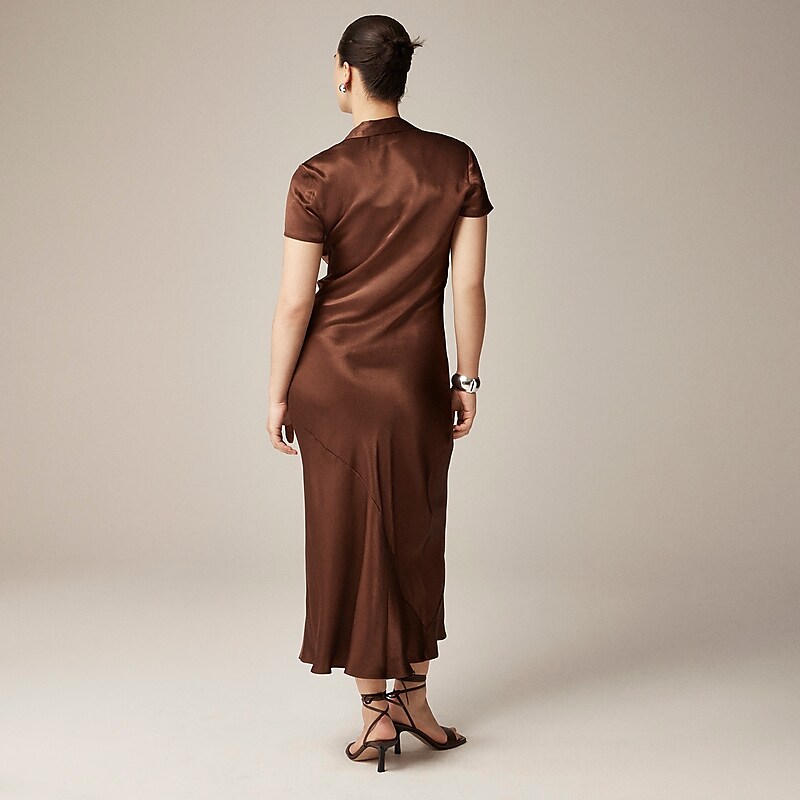 J.Crew Short-sleeve maxi slip dress in luster crepe Roasted Cocoa Clearance | 48WCNUHGY