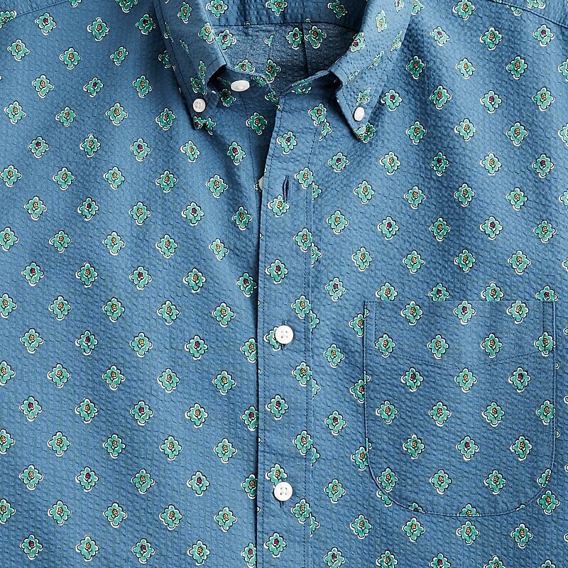 J.Crew Short-sleeve seersucker shirt with point collar in print Flower Stamp Shadow Blu Outlet Online | 74OTWEMQA