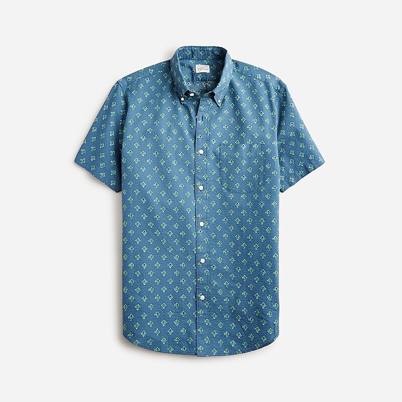 J.Crew Short-sleeve seersucker shirt with point collar in print Flower Stamp Shadow Blu Outlet Online | 74OTWEMQA