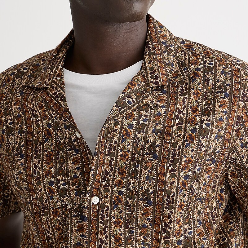 J.Crew Short-sleeve slub cotton-linen blend camp-collar shirt in print Batik Floral Stripe Mul Outlet | 91ZAYQELD