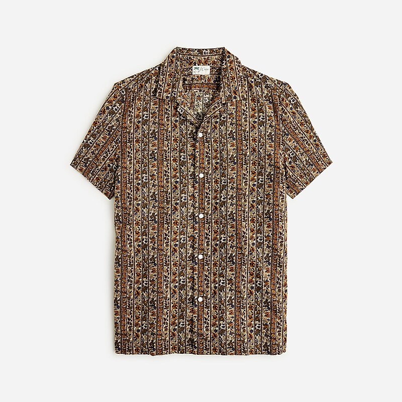 J.Crew Short-sleeve slub cotton-linen blend camp-collar shirt in print Batik Floral Stripe Mul Outlet | 91ZAYQELD