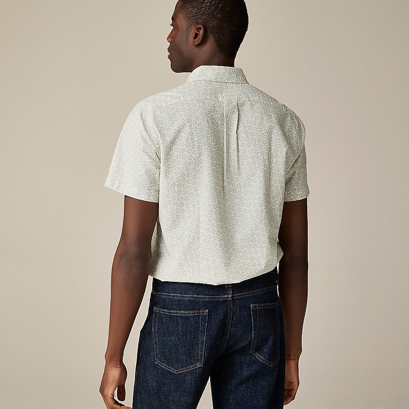 J.Crew Short-sleeve yarn-dyed seersucker shirt Clematis Overlay Cream Factory Promo | 68NSECIBF