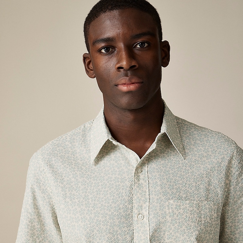 J.Crew Short-sleeve yarn-dyed seersucker shirt Clematis Overlay Cream Factory Promo | 68NSECIBF