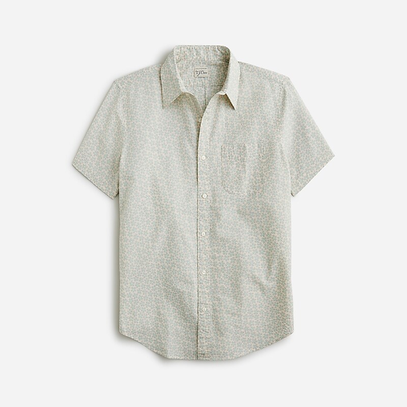 J.Crew Short-sleeve yarn-dyed seersucker shirt Clematis Overlay Cream Factory Promo | 68NSECIBF