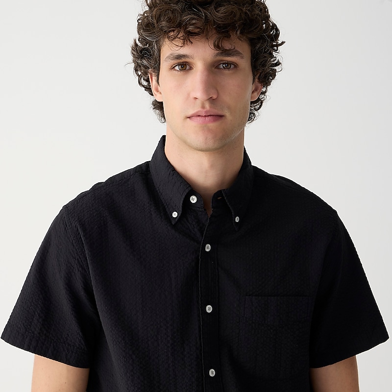 J.Crew Short-sleeve yarn-dyed seersucker shirt Black Factory Promo | 69TUMKVON