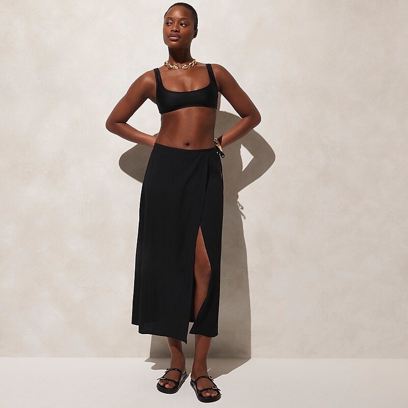 J.Crew Side-tie beach skirt in airy gauze Black Factory Promo | 67OHCEPVQ