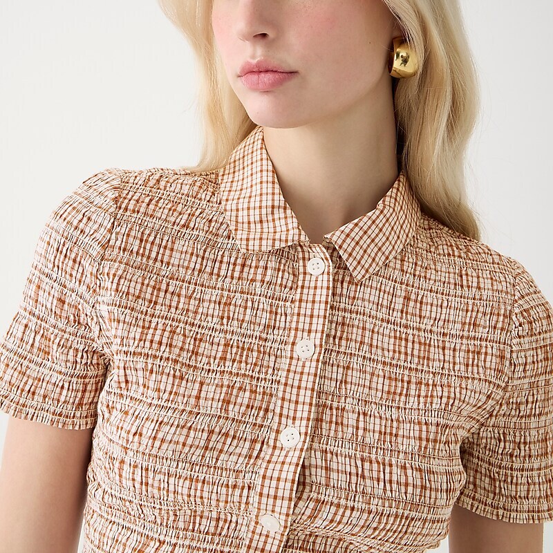 J.Crew Smocked button-up shirt in Liberty® Eliza's Red fabric Ivory Brown Factory Outlet | 52GWHUBMZ