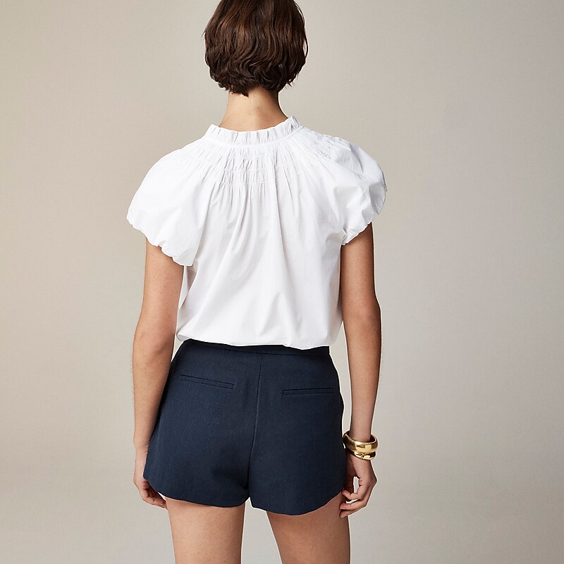 J.Crew Smocked-neck top in striped cotton poplin White Online | 89FZLVQBG