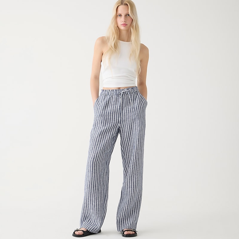 J.Crew Soleil pant in striped linen Dark Evening Online | 85ZFGJKVL