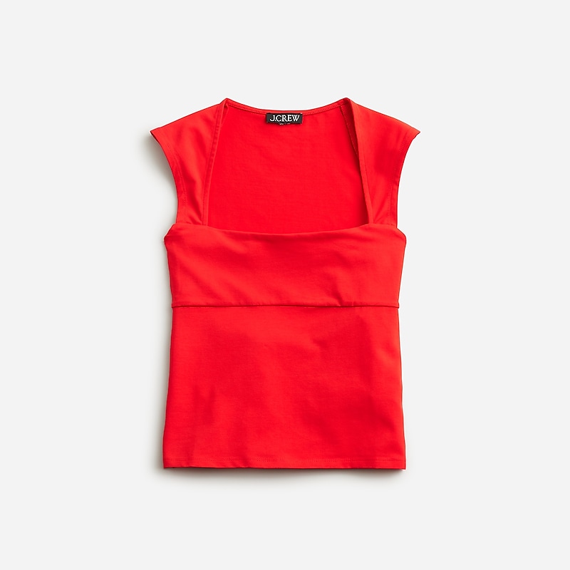 J.Crew Squareneck cap-sleeve top in stretch cotton blend Red Clearance | 36RECWXMO