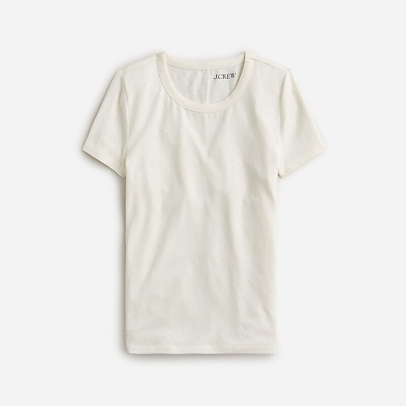 J.Crew Stretch linen-blend crewneck T-shirt Ivory Sale | 25VZJUCRA