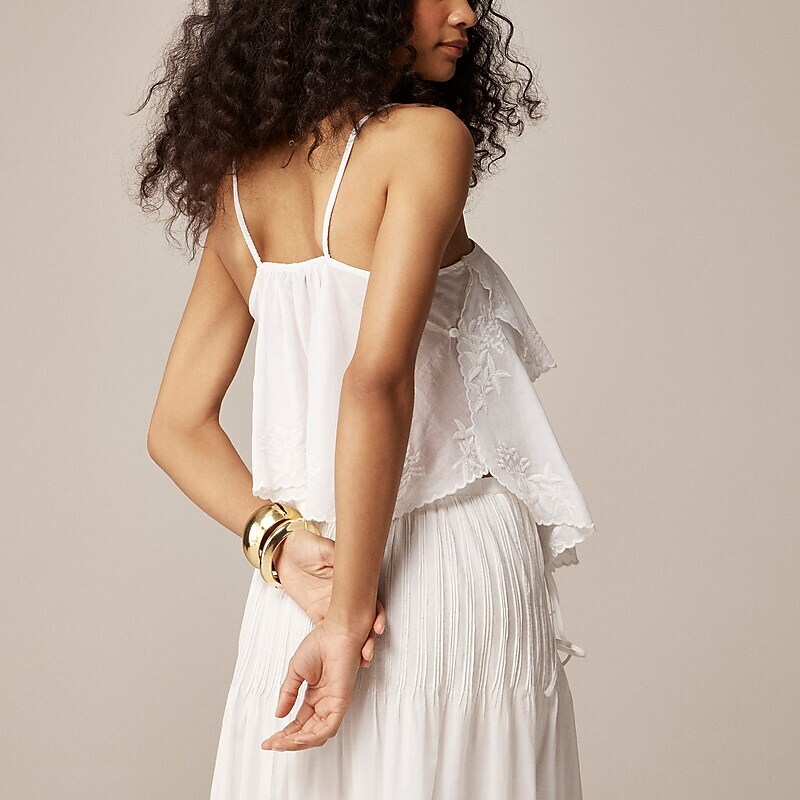 J.Crew Tiered tank top with embroidery in cotton voile White Sale | 20OFYPEBL