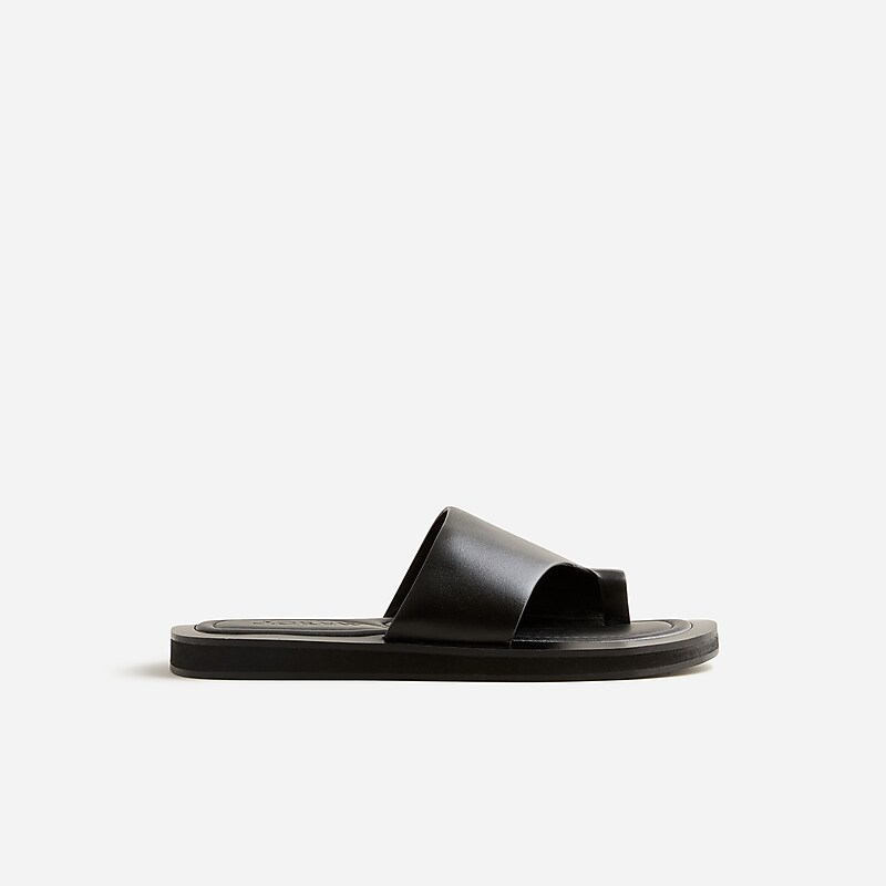 J.Crew Toe-ring slide sandals in leather Black Clearance | 43DIOCRZA