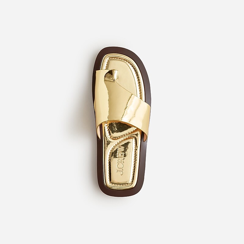 J.Crew Toe-ring slide sandals in metallic leather Dark Gold Factory Promo | 60VUWPYRH