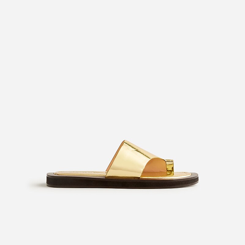 J.Crew Toe-ring slide sandals in metallic leather Dark Gold Factory Promo | 60VUWPYRH