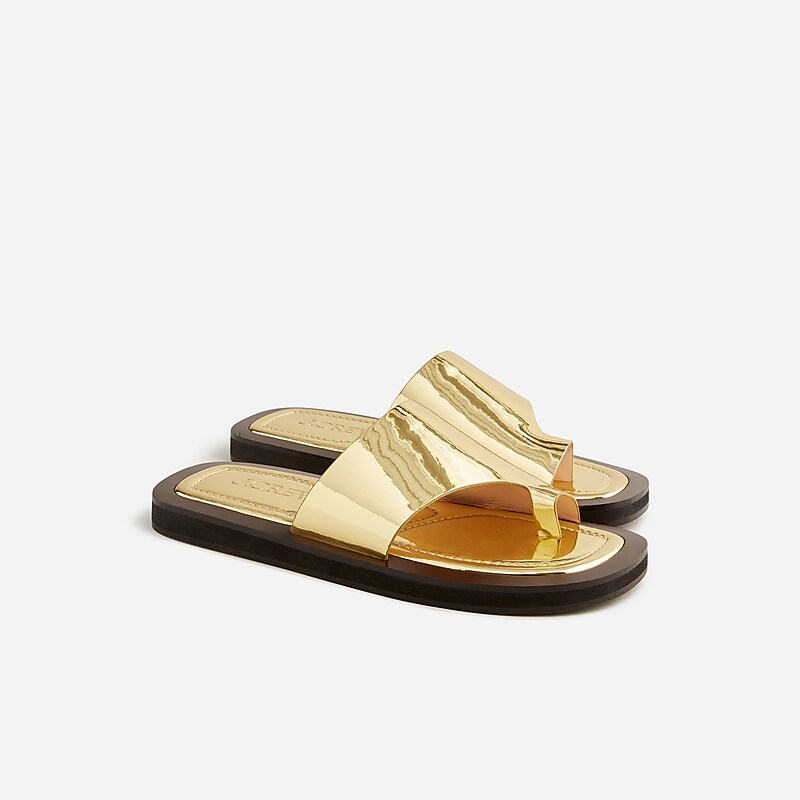 J.Crew Toe-ring slide sandals in metallic leather Dark Gold Factory Promo | 60VUWPYRH