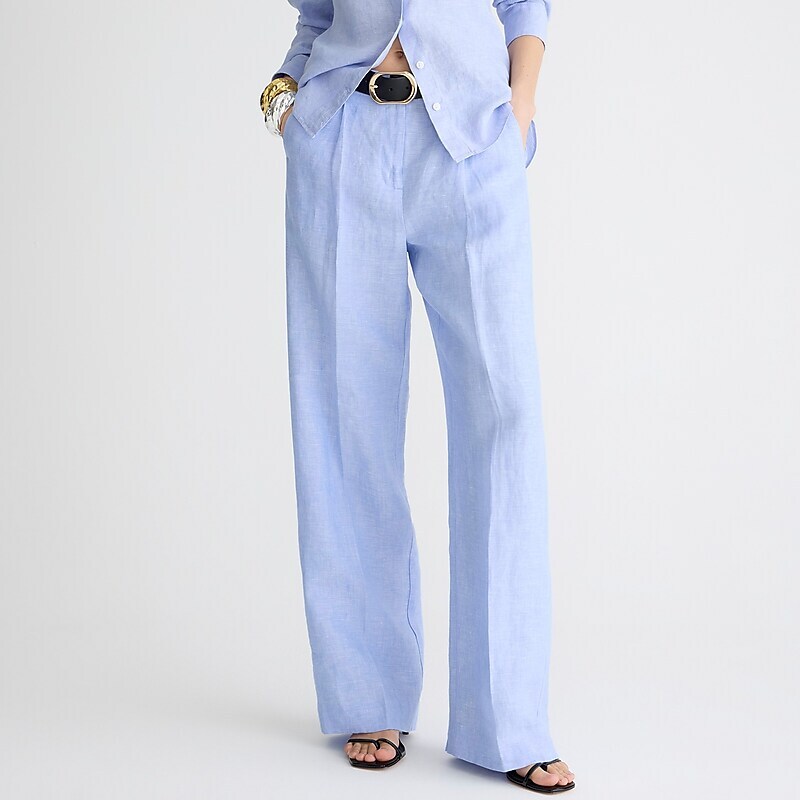 J.Crew Wide-leg essential pant in linen Blue Clearance | 32MZSKINC