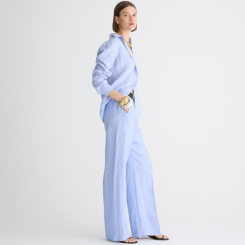 J.Crew Wide-leg essential pant in linen Blue Clearance | 32MZSKINC