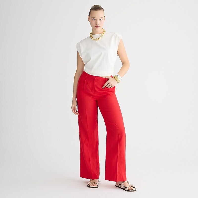 J.Crew Wide-leg essential pant in linen Red Outlet Online | 72RBVSXGQ