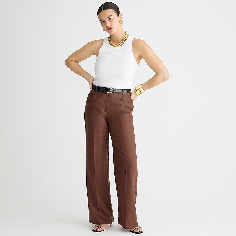 J.Crew Wide-leg essential pant in linen Roasted Cocoa Outlet | 96ANEIDFU