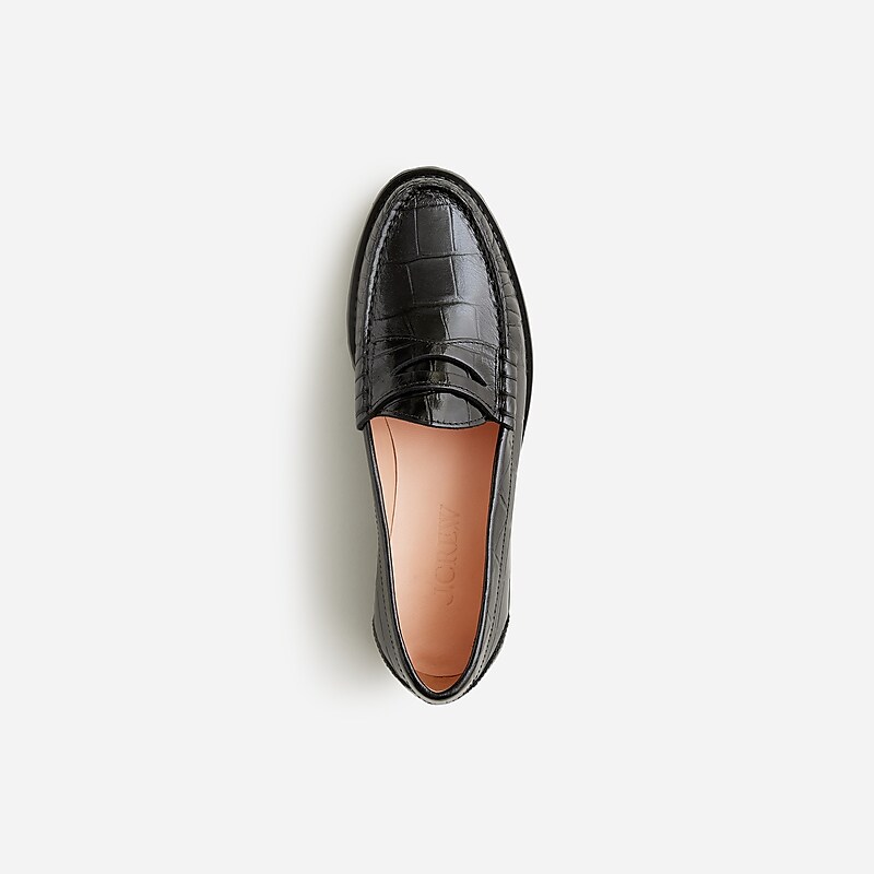 J.Crew Winona lug-sole penny loafers in croc-embossed leather Black Online | 82CDKXFJZ