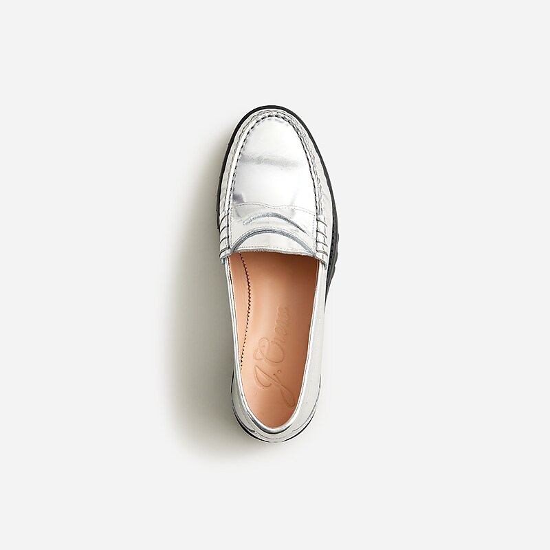 J.Crew Winona lug-sole penny loafers in suede Silver Mirror Online | 80ECOAFZV