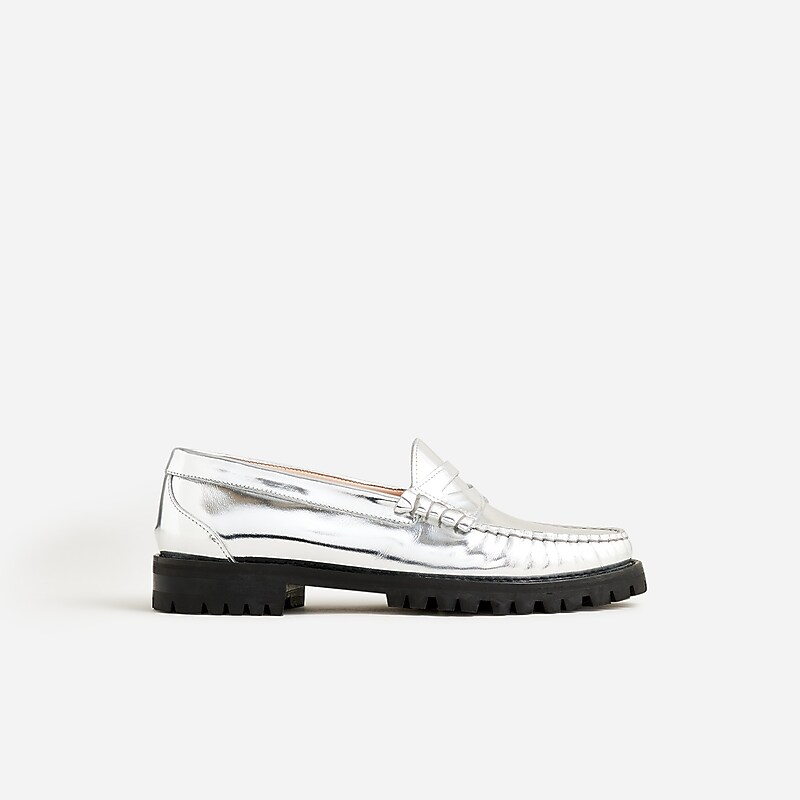 J.Crew Winona lug-sole penny loafers in suede Silver Mirror Online | 80ECOAFZV