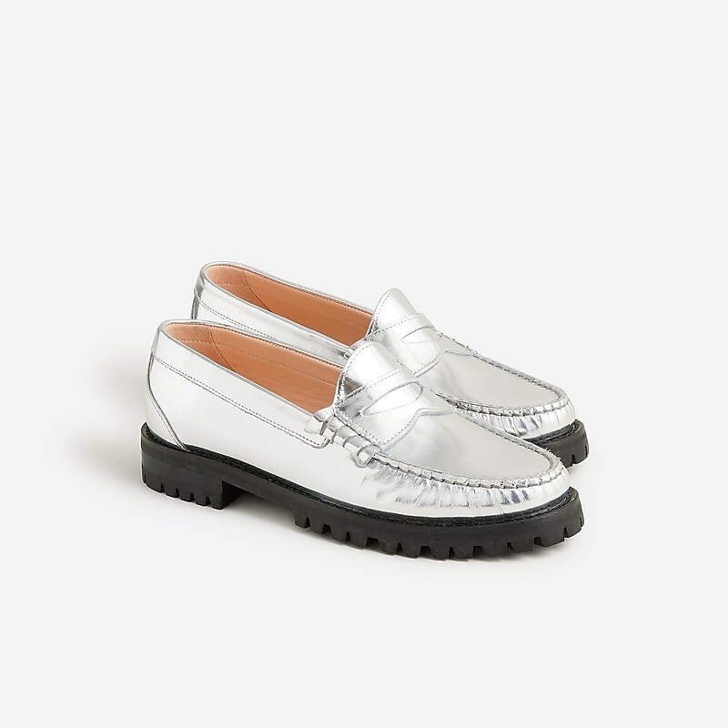 J.Crew Winona lug-sole penny loafers in suede Silver Mirror Online | 80ECOAFZV