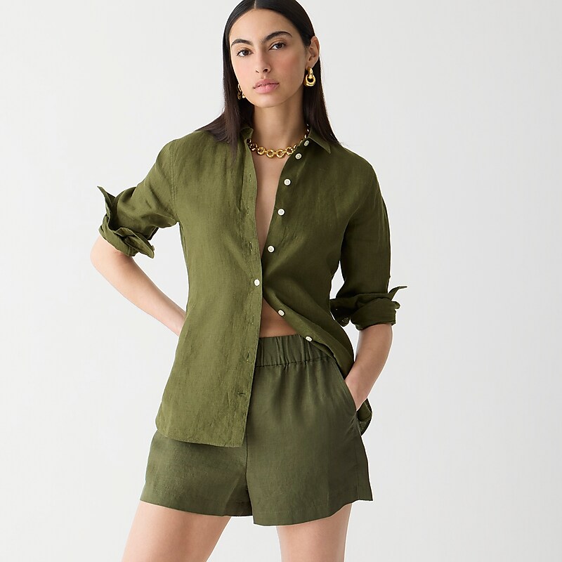 J.Crew Wren slim shirt in Baird McNutt Irish linen Olive Clearance | 31WNDQMOR