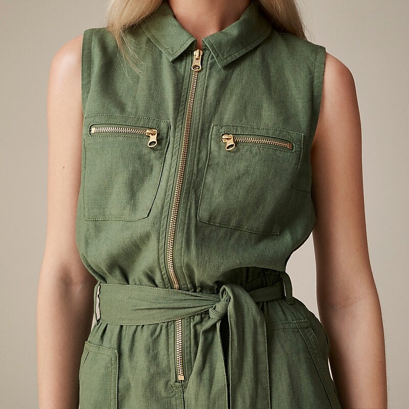 J.Crew Zip-front linen-blend dress Faded Moss Sale | 23TOFXHMK