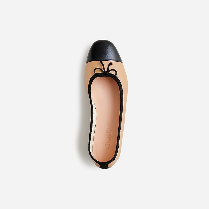 J.Crew Zoe cap toe ballet flats in leather Camel Online | 83MLIPAJO