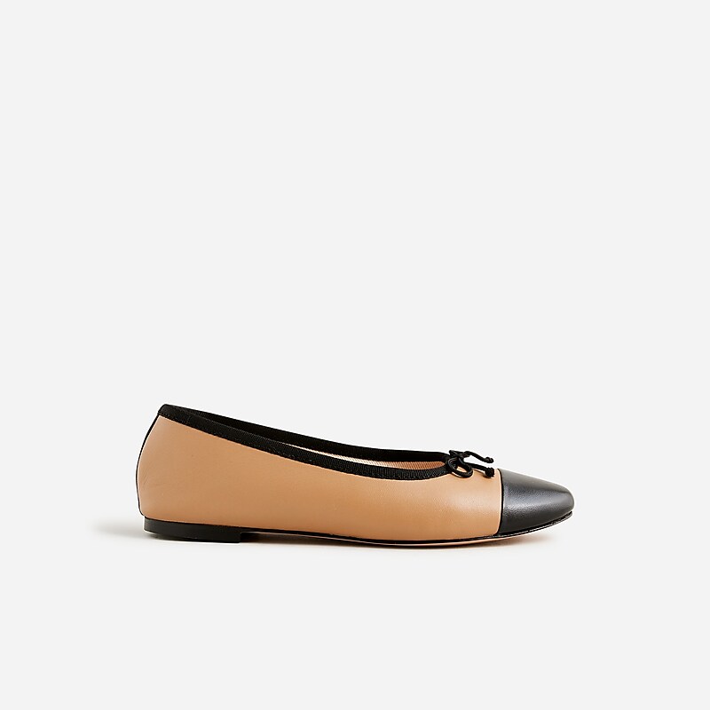 J.Crew Zoe cap toe ballet flats in leather Camel Online | 83MLIPAJO