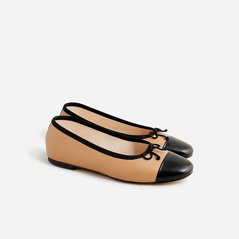 J.Crew Zoe cap toe ballet flats in leather Camel Online | 83MLIPAJO