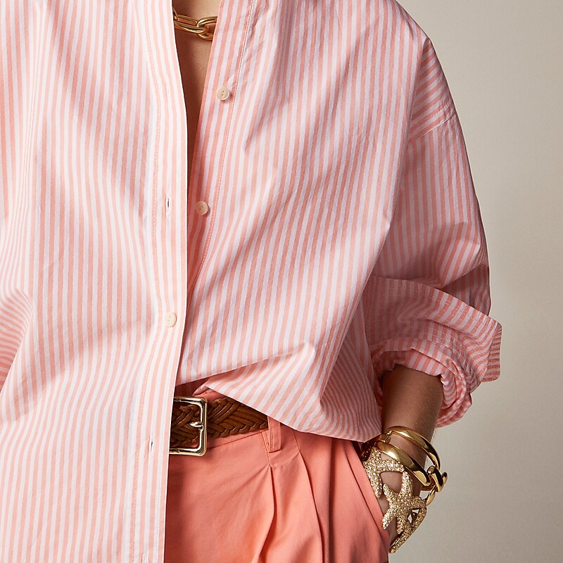 J.Crew Étienne oversized shirt in striped cotton poplin Brilliant Peony Stripe Factory Promo | 67NYLQKMP