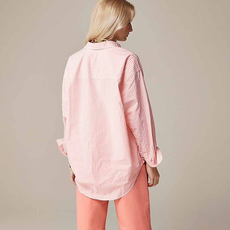 J.Crew Étienne oversized shirt in striped cotton poplin Brilliant Peony Stripe Factory Promo | 67NYLQKMP